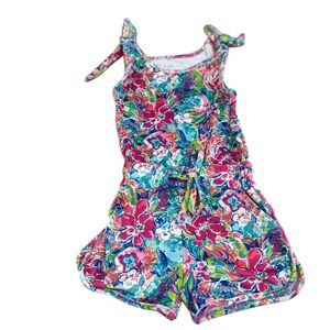 SweetHoney Floral Pink & Blue plush romper shorts pockets beach coverup size 6